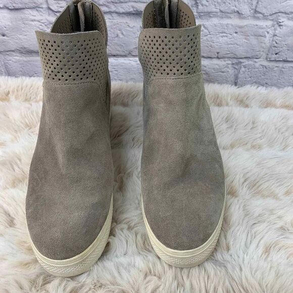 Steve Madden Wedge Sneaker Womens‎ 9.5 Winni Suede Grey Perforated Slip On - Picture 2 of 7